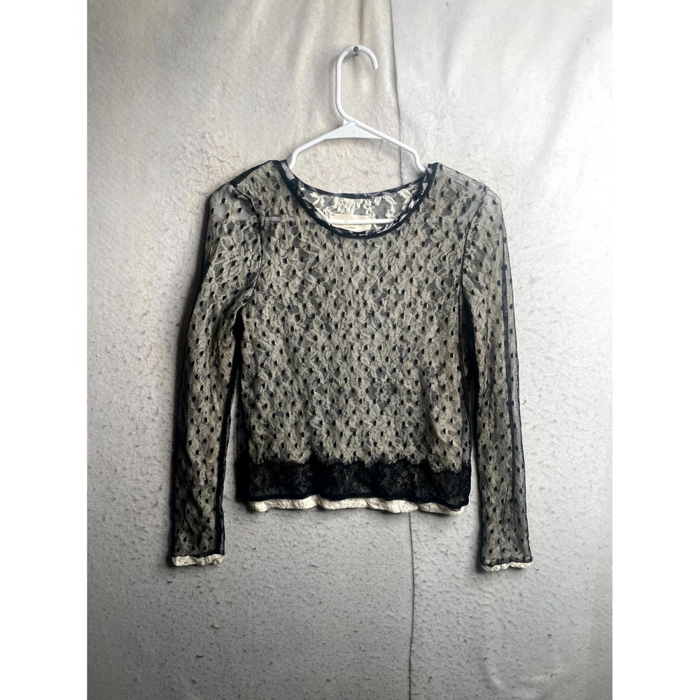 Loyd/Ford Palm Springs Blouse Top Womens 17 Cream Black Lace Sheer Pullover